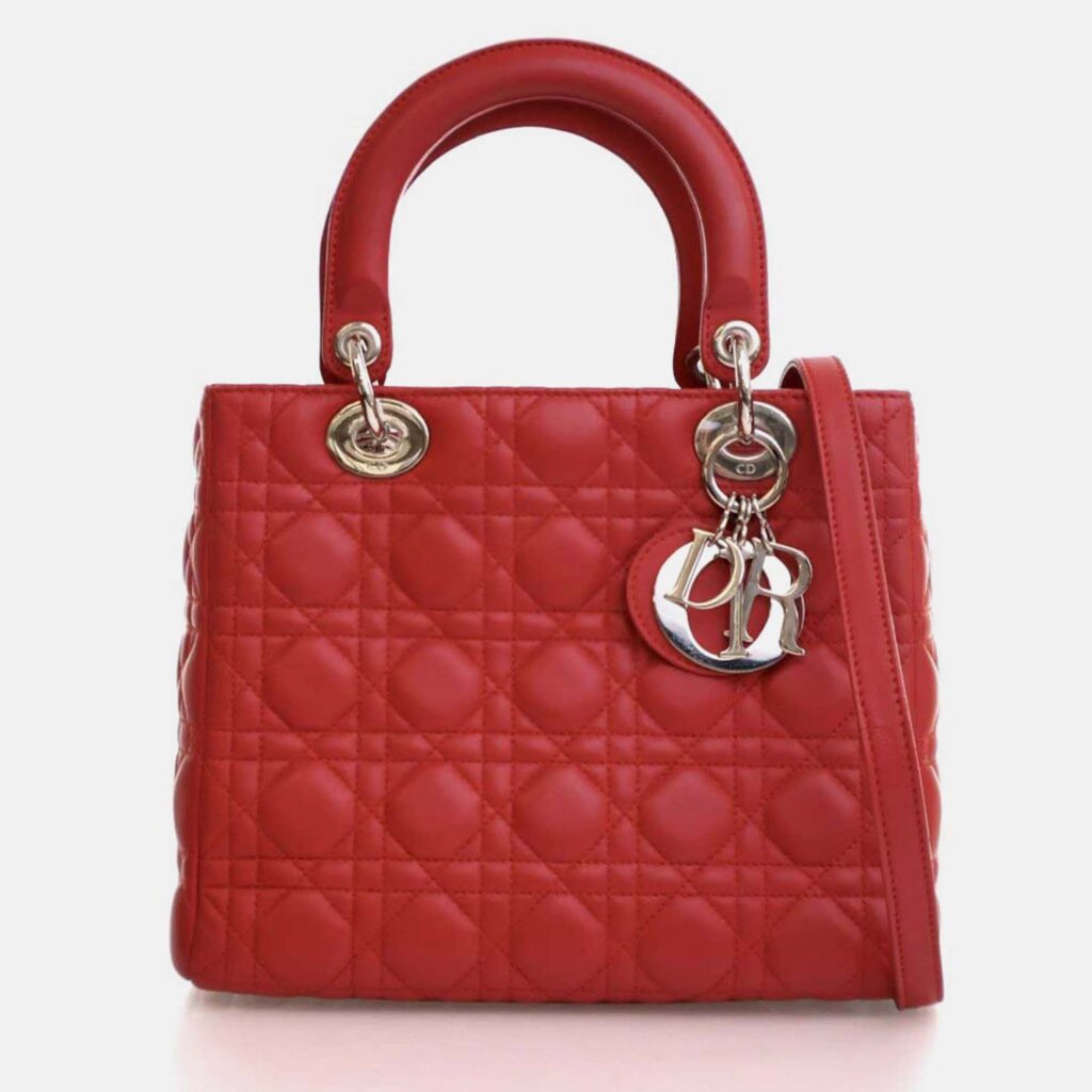 Dior Lady Dior Medium Red Lambskin Top Handle Bag Dior Lady Dior Medium Red Lambskin Top Handle Bag