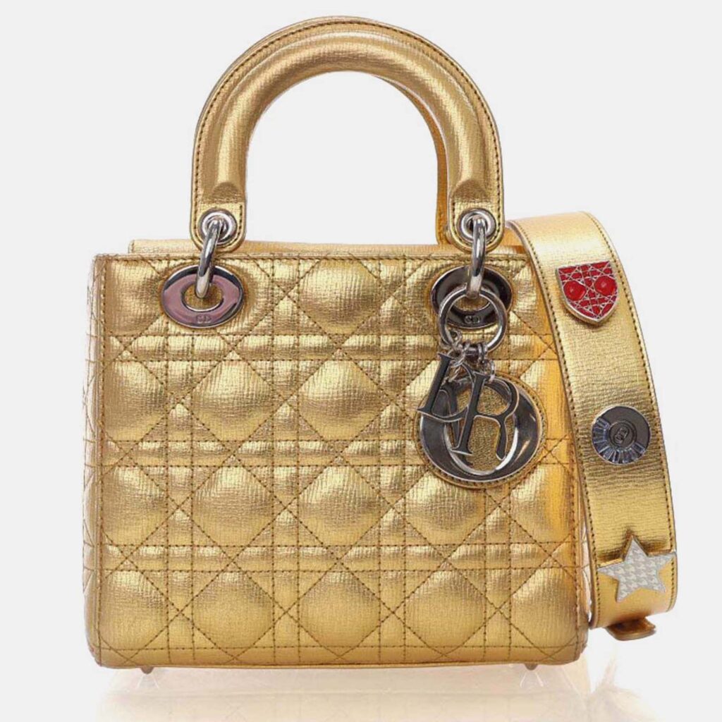 Dior Lady Dior Small Gold Calfskin Handbag