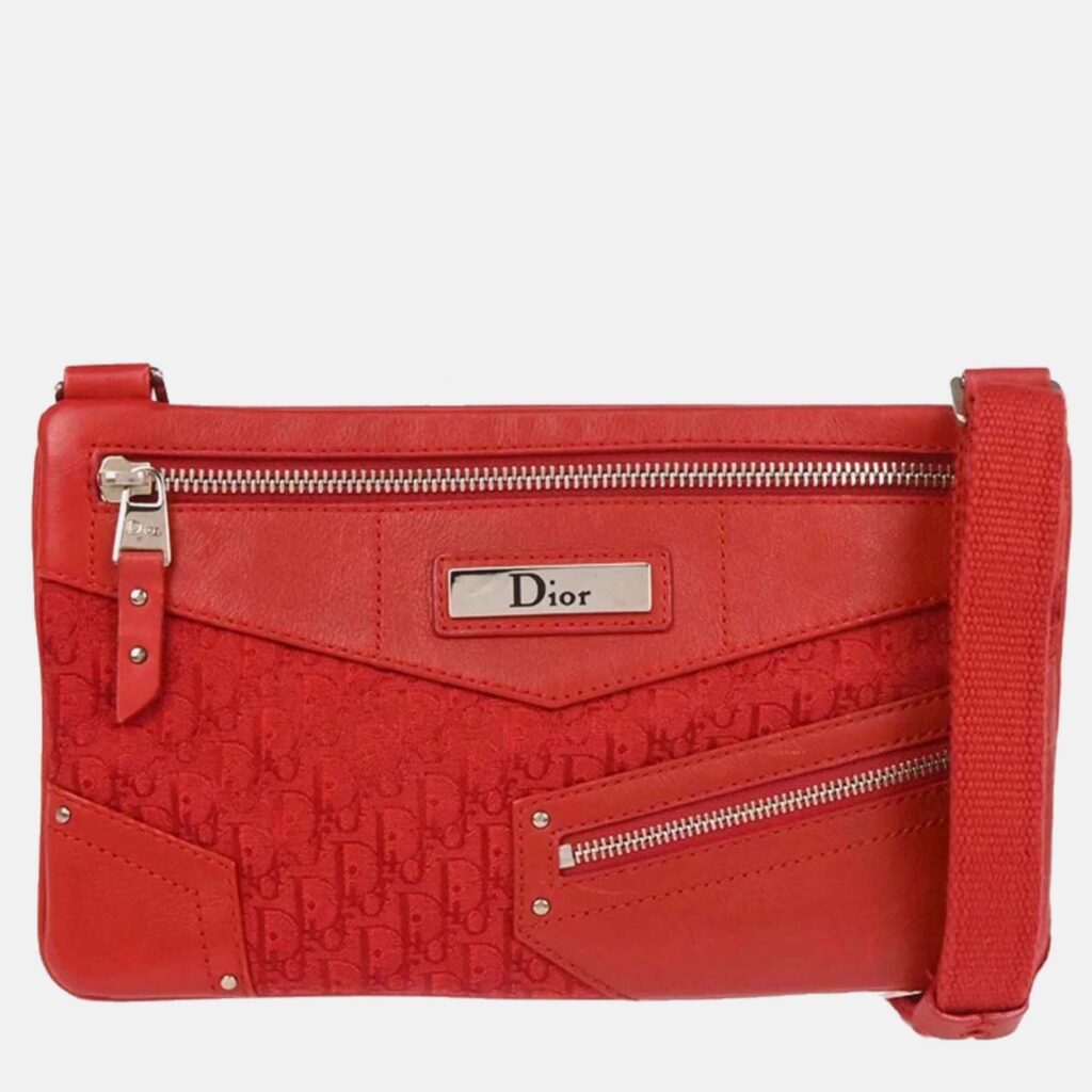 Christian Dior Trotter Red Canvas Shoulder Bag