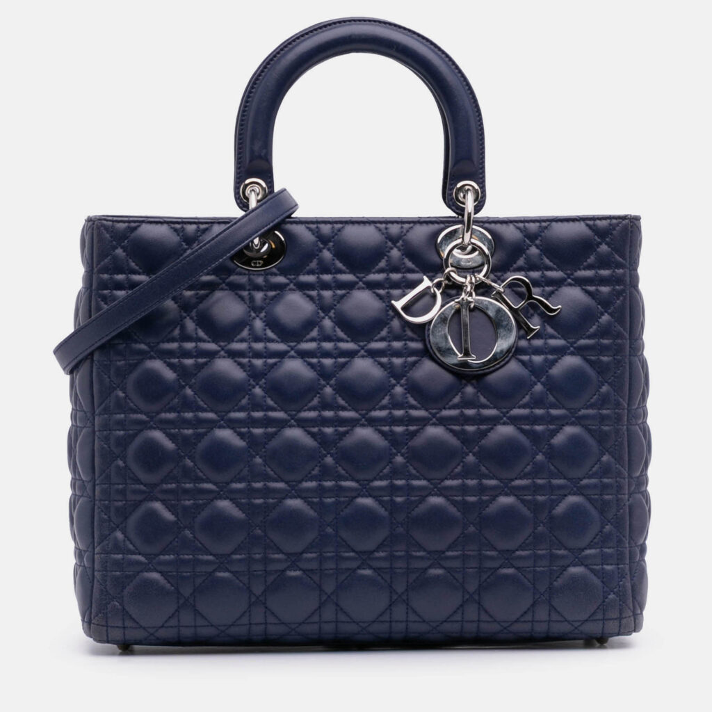 Dior Blue Large Lambskin Cannage Lady Dior