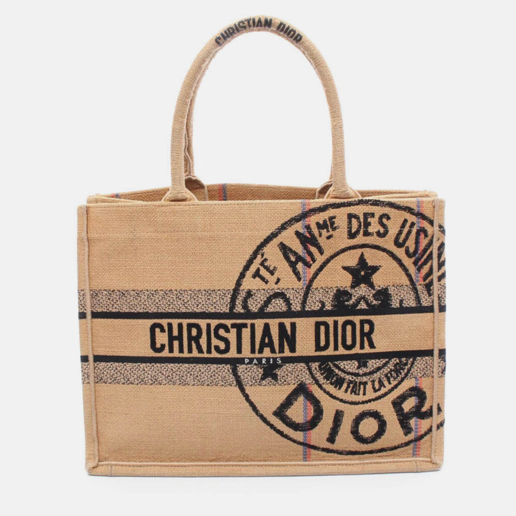 Dior Beige Medium Jute Embroidered Book Tote Dior Beige Medium Jute Embroidered Book Tote