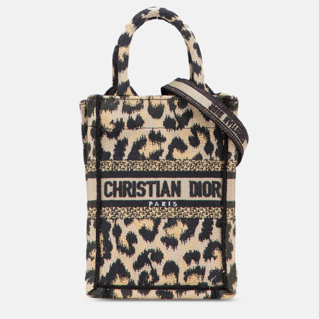 Dior Beige/Black Mizza Mini Embroidered Canvas Leopard Vertical Book Tote Dior Beige/Black Mizza Mini Embroidered Canvas Leopard Vertical Book Tote
