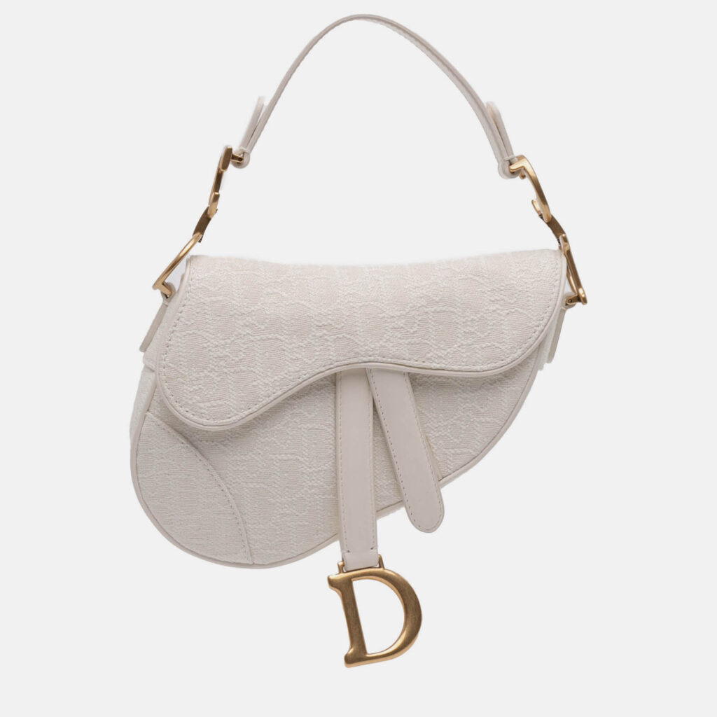 Dior White Mini Oblique Canvas Saddle Bag Dior White Mini Oblique Canvas Saddle Bag