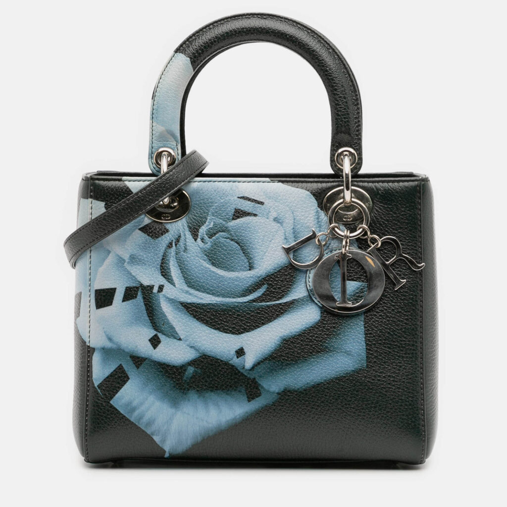 Dior Blue/Green Medium Deerskin Floral Print Lady Dior Dior Blue/Green Medium Deerskin Floral Print Lady Dior