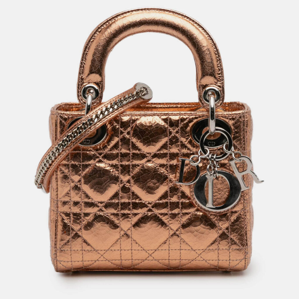 Dior Brown Mini Metallic Crinkled Calfskin Cannage Lady Dior Dior Brown Mini Metallic Crinkled Calfskin Cannage Lady Dior