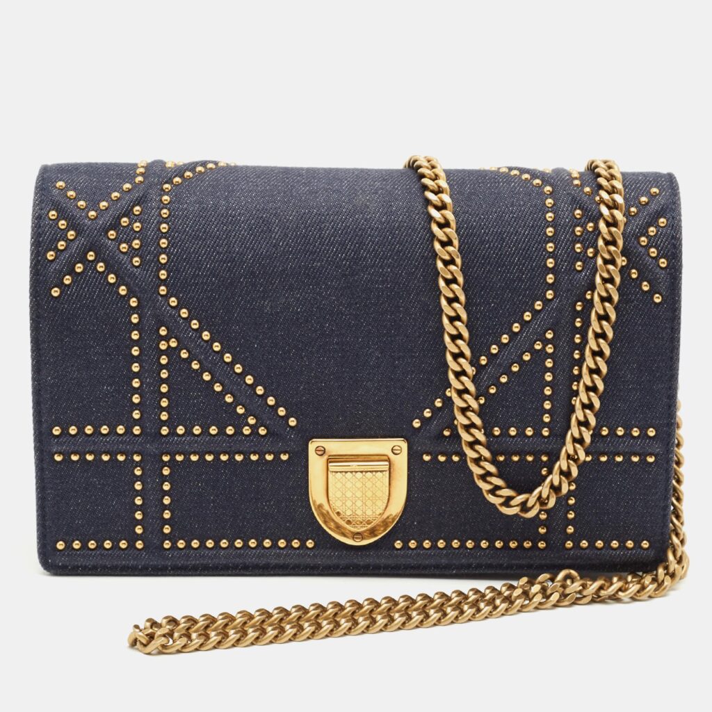 Dior Blue Cannage Denim Studded Diorama Wallet on Chain Dior Blue Cannage Denim Studded Diorama Wallet on Chain