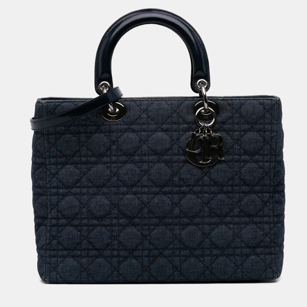 Dior Navy Blue Large Denim Cannage Lady Dior Dior Navy Blue Large Denim Cannage Lady Dior