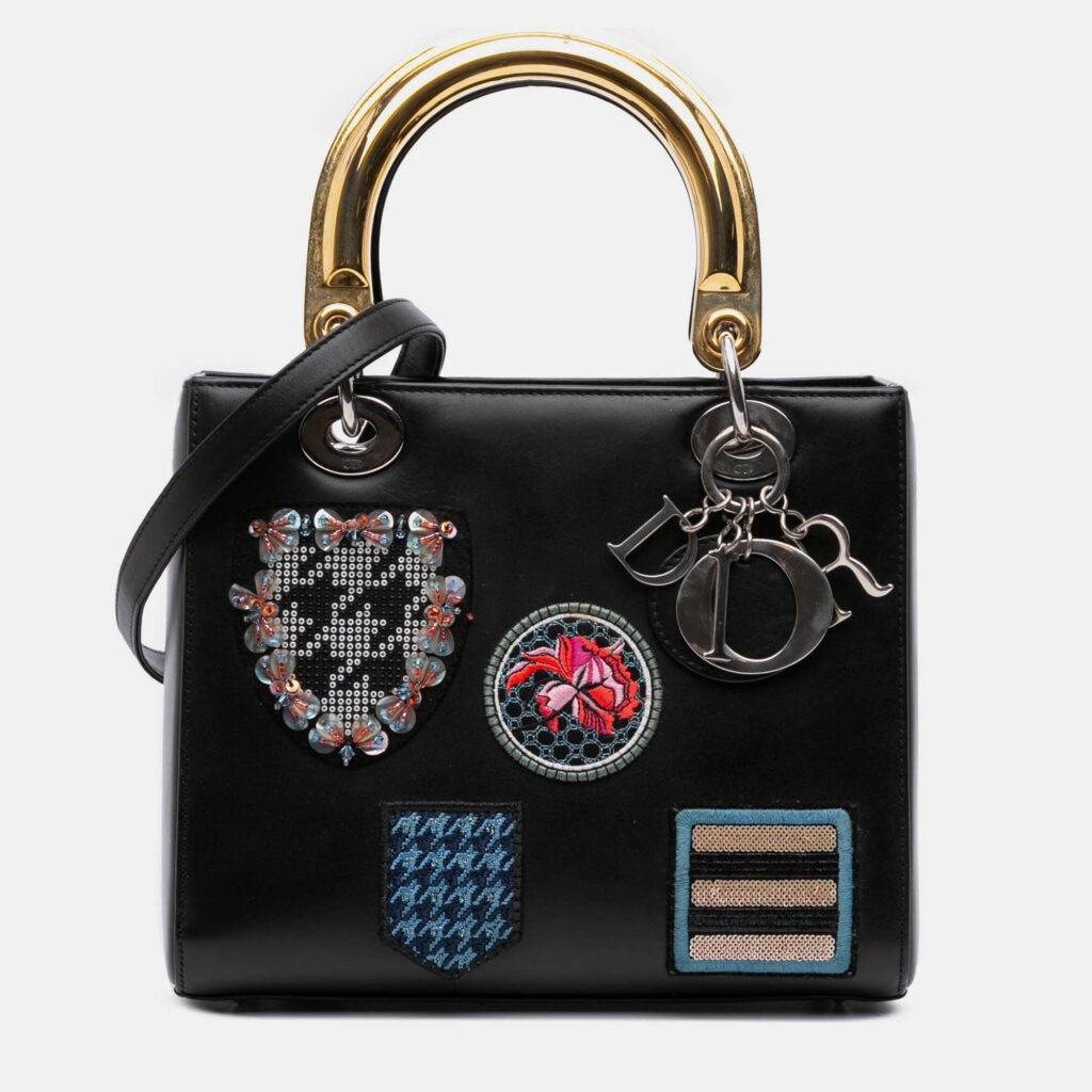 Dior Black Medium Calfskin Patch Embellished Lady Dior