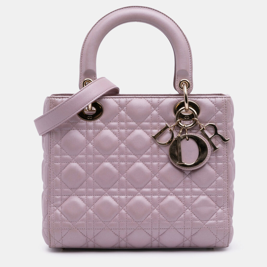 Dior Pink Medium Pearlescent Lambskin Cannage Lady Dior Dior Pink Medium Pearlescent Lambskin Cannage Lady Dior