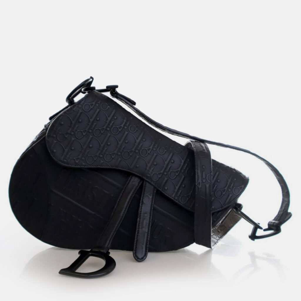 Dior Medium Oblique Embossed Black Calf Leather Saddle Bag Dior Medium Oblique Embossed Black Calf Leather Saddle Bag