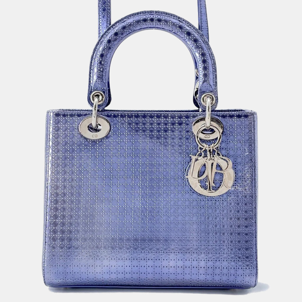 Dior Lady Dior 2Way Handbag Metalicpurple Leather Size Medium