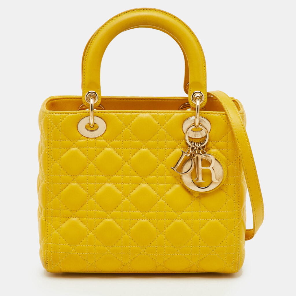 Dior Yellow Cannage Leather Medium Lady Dior Tote Dior Yellow Cannage Leather Medium Lady Dior Tote