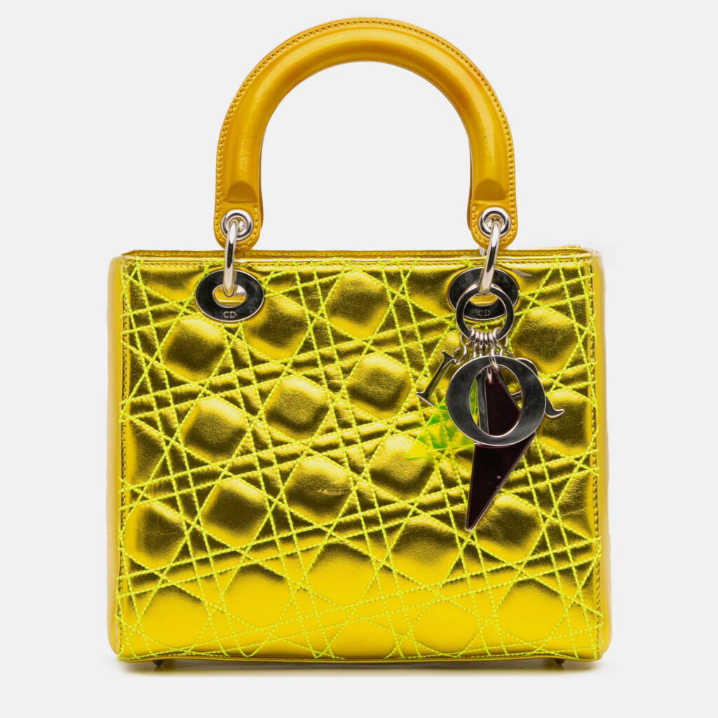 Dior Yellow Anselm Reyle Medium Metallic Lambskin Cannage Lady Dior Dior Yellow Anselm Reyle Medium Metallic Lambskin Cannage Lady Dior