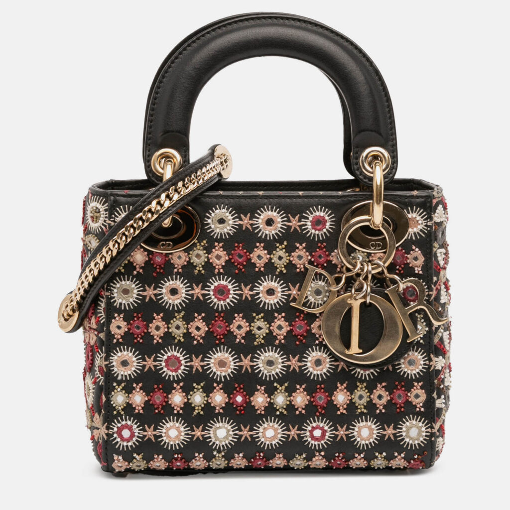 Dior Black Mini Calfskin Beaded Embroidered Lady Dior Dior Black Mini Calfskin Beaded Embroidered Lady Dior