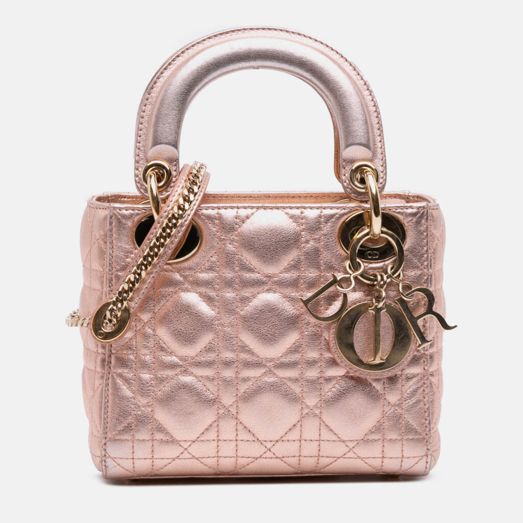 Dior Pink Mini Metallic Lambskin Cannage Lady Dior
