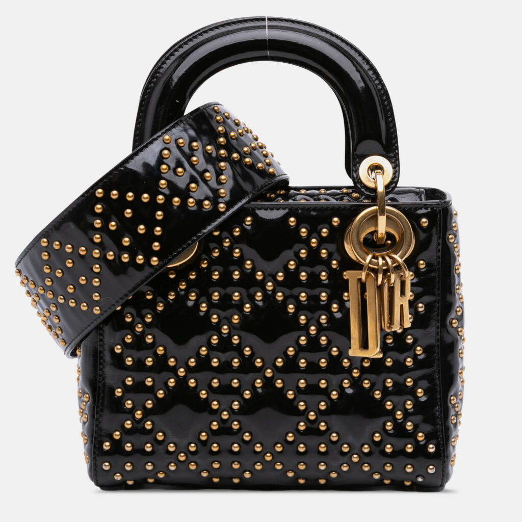 Dior Black Mini Patent Cannage Studded Supple Lady Dior Dior Black Mini Patent Cannage Studded Supple Lady Dior