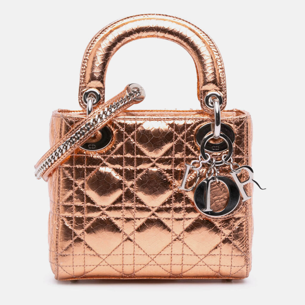 Dior Brown Mini Metallic Crinkled Calfskin Cannage Lady Dior Dior Brown Mini Metallic Crinkled Calfskin Cannage Lady Dior