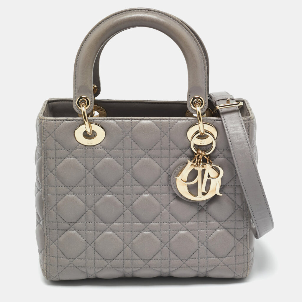 Dior Grey Cannage Leather Medium Lady Dior Tote Dior Grey Cannage Leather Medium Lady Dior Tote