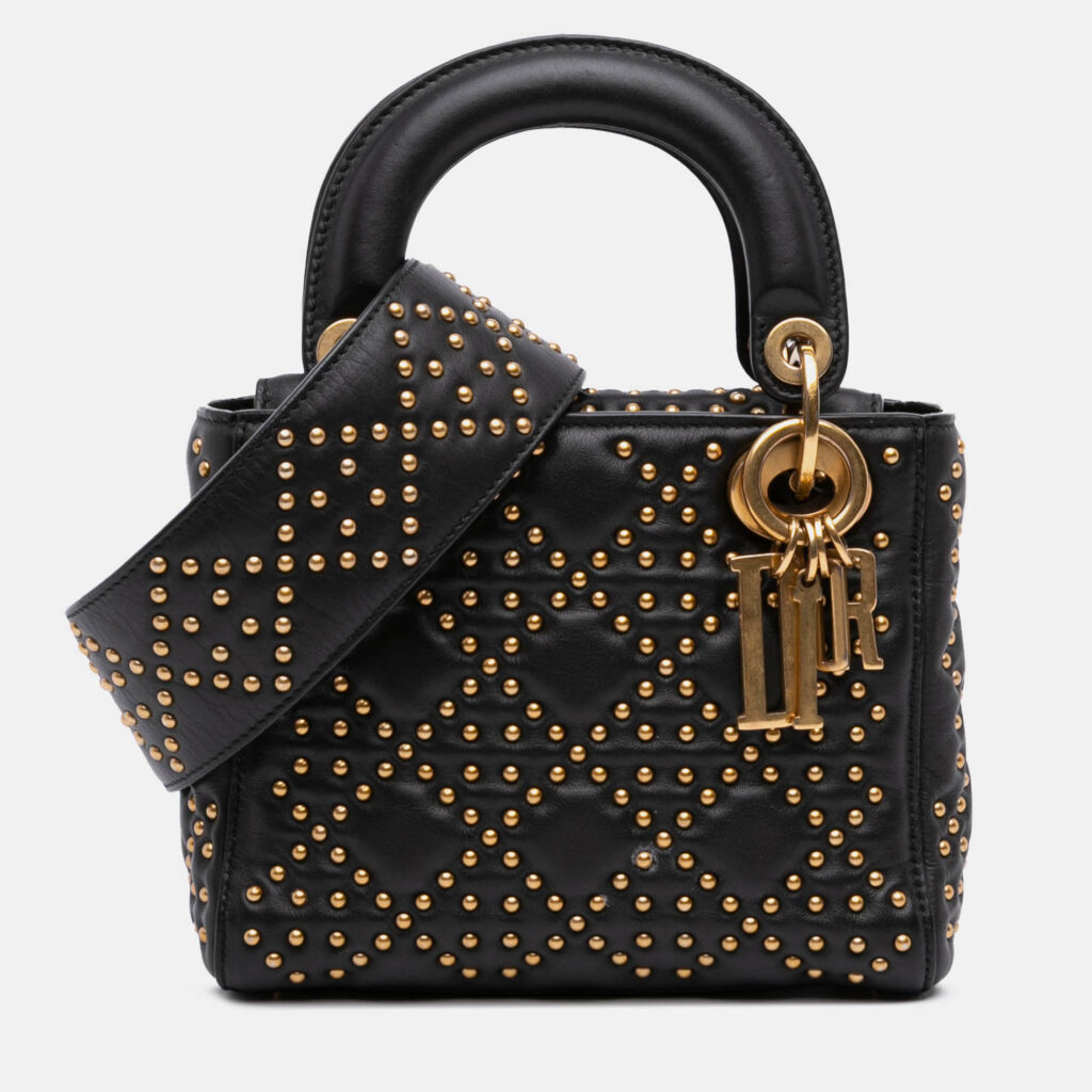 Dior Black Mini Lambskin Cannage Studded Supple Lady Dior Dior Black Mini Lambskin Cannage Studded Supple Lady Dior