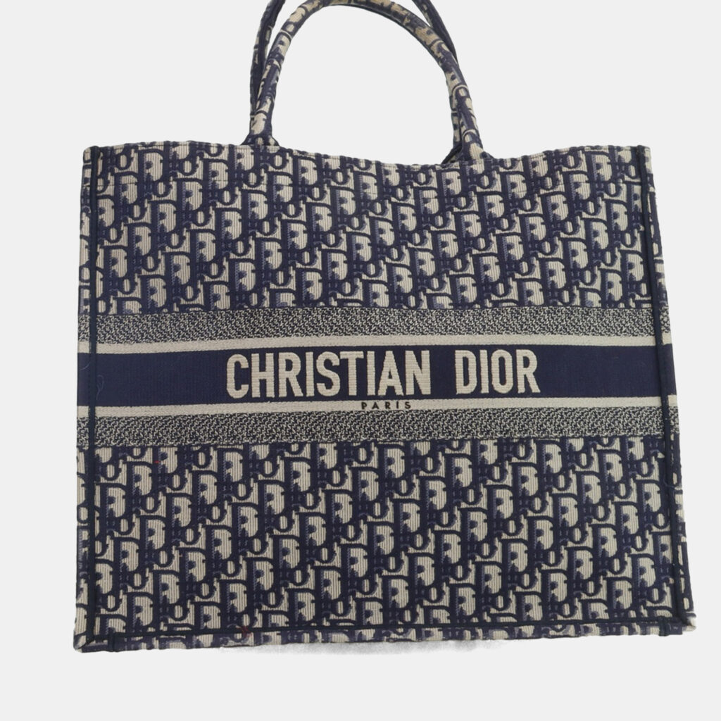 Dior Navy Blue Oblique Embroidered Canvas Large Book Tote