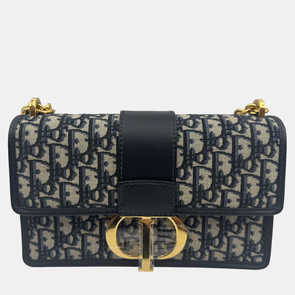 Dior Navy Blue Oblique Canvas and Leather Montaigne 30 Flap Shoulder Bag