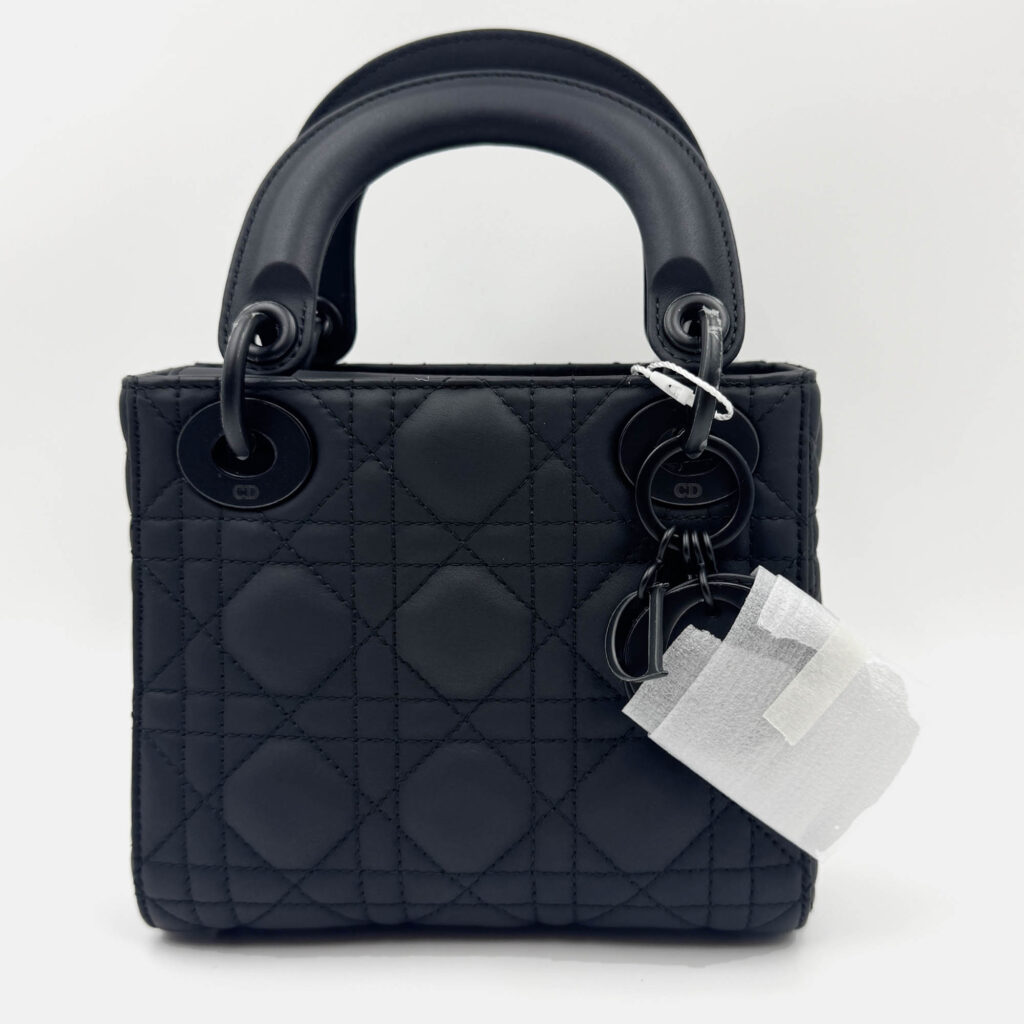 Dior Black Cannage all black Matte Leather mini Lady Dior Tote