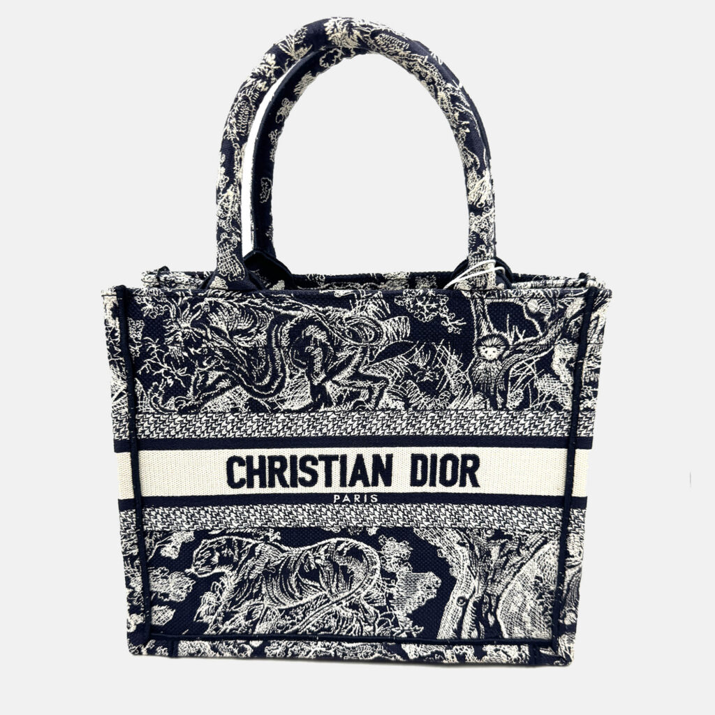 Dior Navy BlueWhite Embroidered Canvas Small Toile de Jouy Book Tote