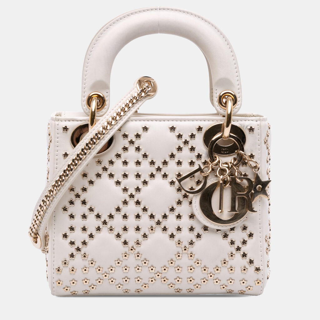 Dior White Mini Lambskin Cannage Lucky Star Studded Lady Dior Dior White Mini Lambskin Cannage Lucky Star Studded Lady Dior