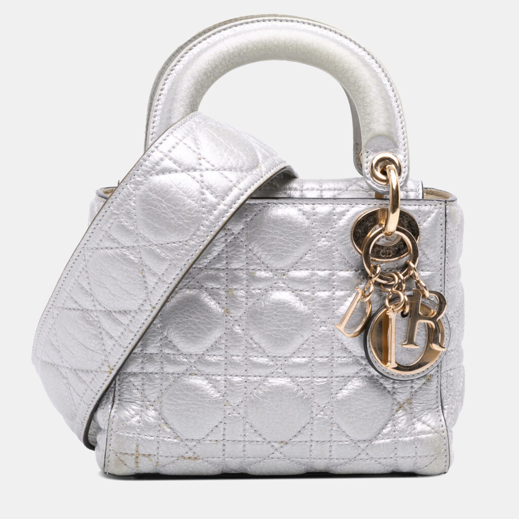 Dior Silver Mini Metallic Grained Calfskin Cannage Lady Dior Dior Silver Mini Metallic Grained Calfskin Cannage Lady Dior