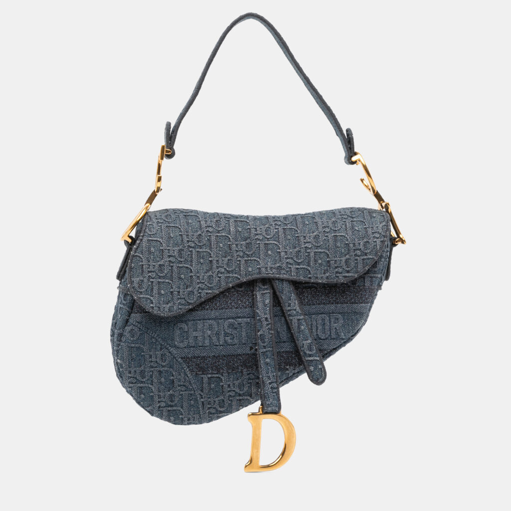 Dior Blue Oblique Denim Embroidered Saddle Bag