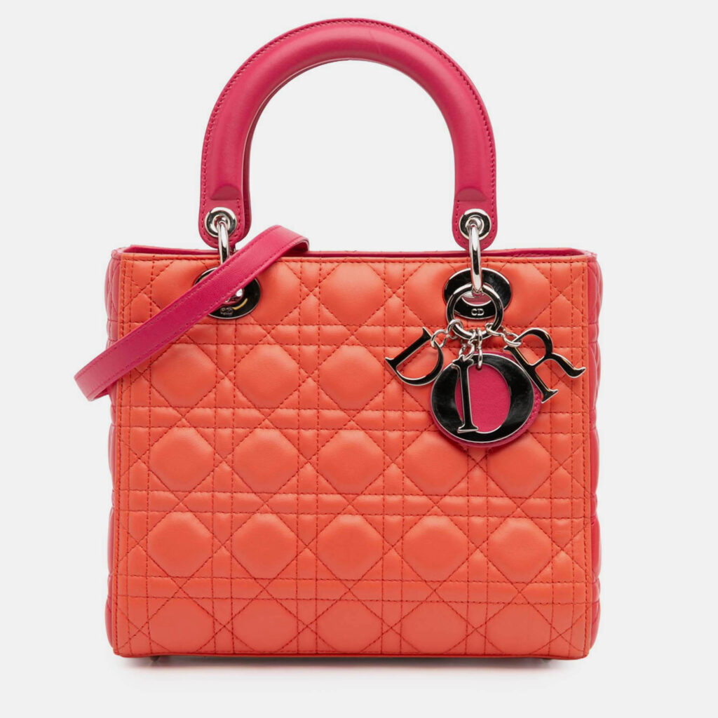 Dior Orange Pink Medium Bicolor Lambskin Cannage Lady Dior Dior Orange Pink Medium Bicolor Lambskin Cannage Lady Dior