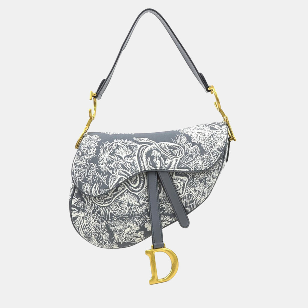 Dior Saddle Toile de Jouy Reverse Gray Off-White Jacquard Canvas Shoulder Bag Dior Saddle Toile de Jouy Reverse Gray Off-White Jacquard Canvas Shoulder Bag