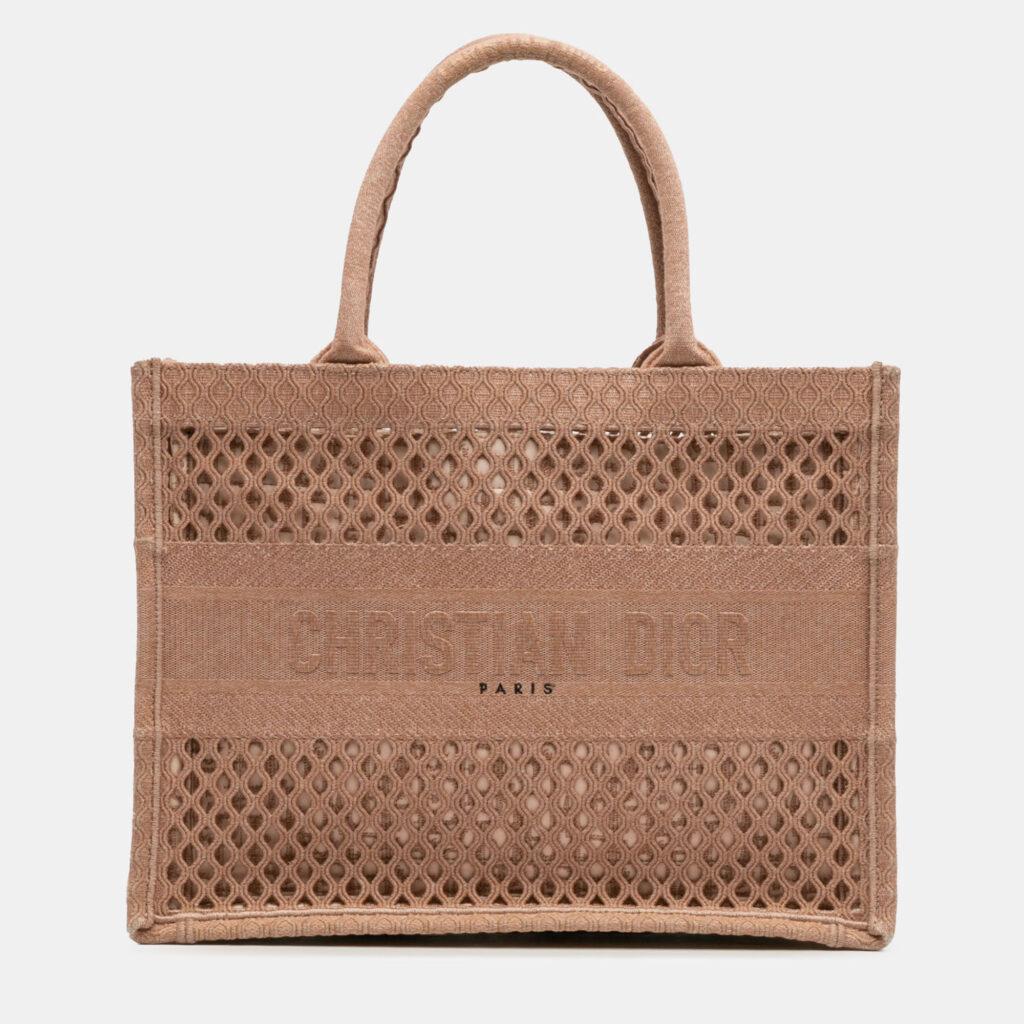 Dior Brown Medium Embroidered Mesh Book Tote