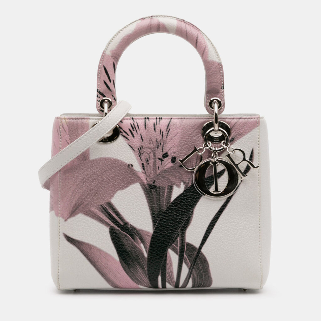 Dior White Medium Deerskin Floral Printed Lady Dior Dior White Medium Deerskin Floral Printed Lady Dior
