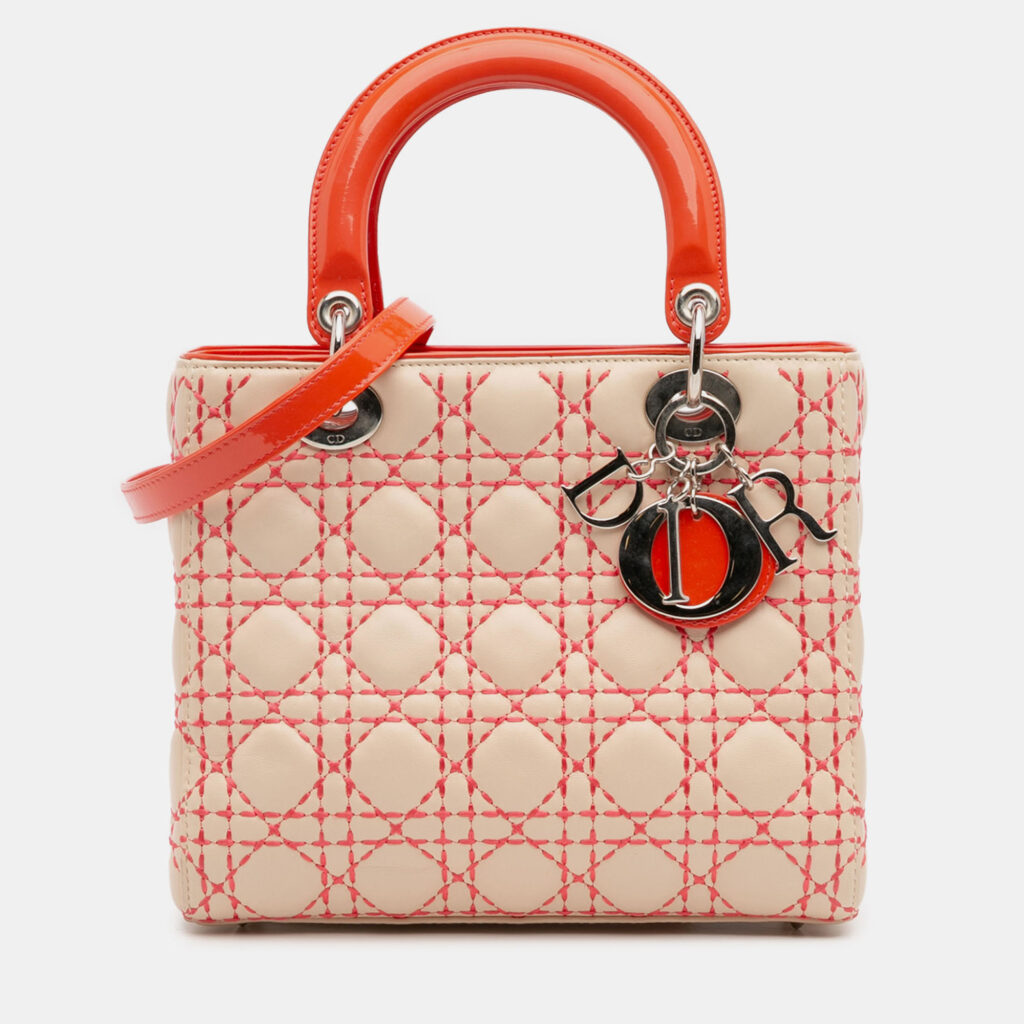 Dior Beige Orange Medium Lambskin Cannage Stitched Lady Dior Dior Beige Orange Medium Lambskin Cannage Stitched Lady Dior