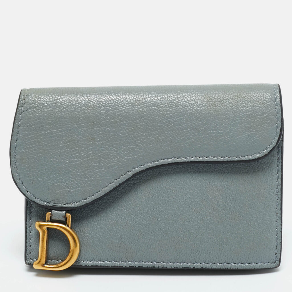 Dior Light Blue Leather Saddle Card Case