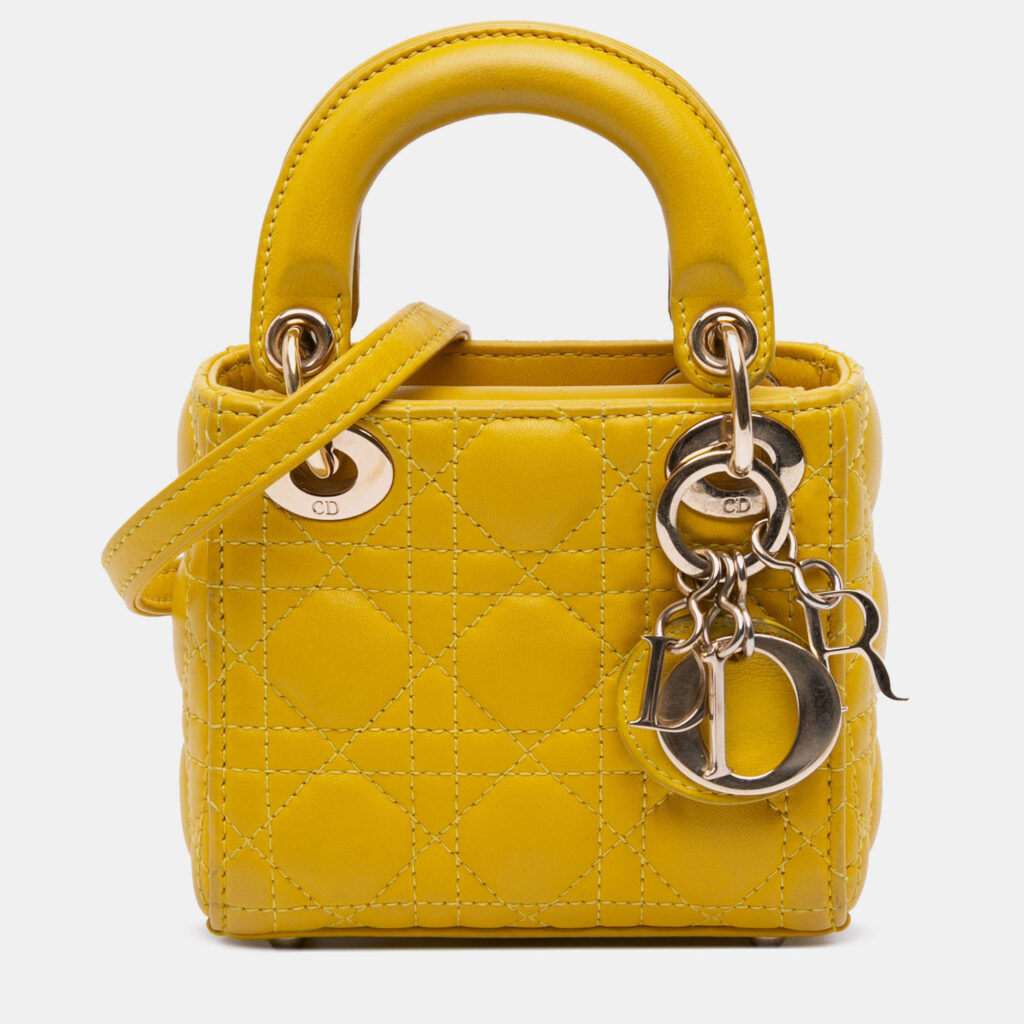Dior Yellow Micro Lambskin Cannage Lady Dior Dior Yellow Micro Lambskin Cannage Lady Dior