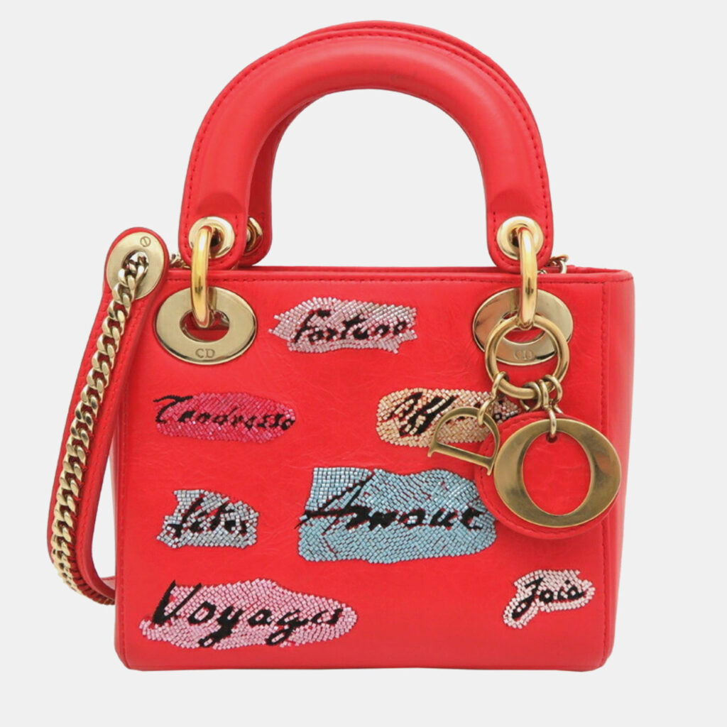 Christian Dior Lady Dior Mini Vermilion Orange Leather Handbag Christian Dior Lady Dior Mini Vermilion Orange Leather Handbag