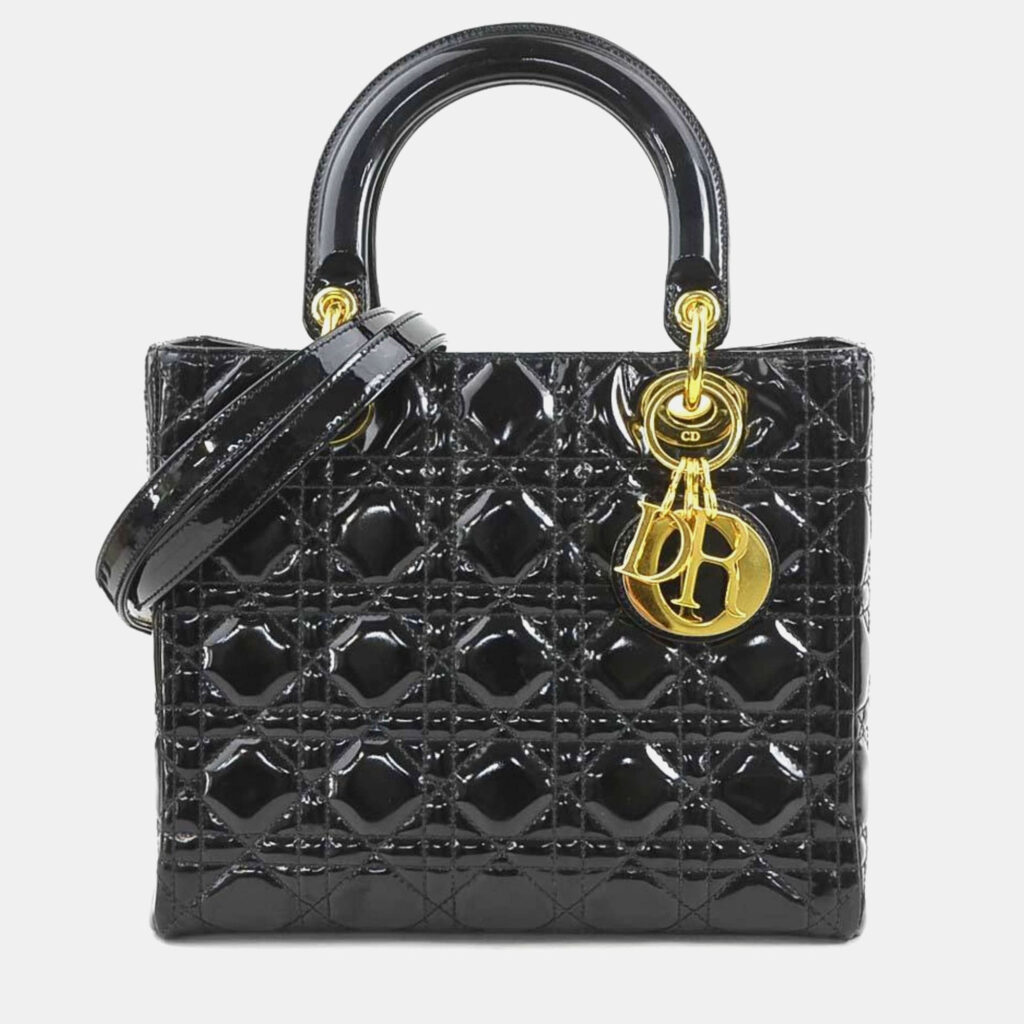 Christian Dior Lady Black Gold Patent Leather Shoulder Bag Christian Dior Lady Black Gold Patent Leather Shoulder Bag
