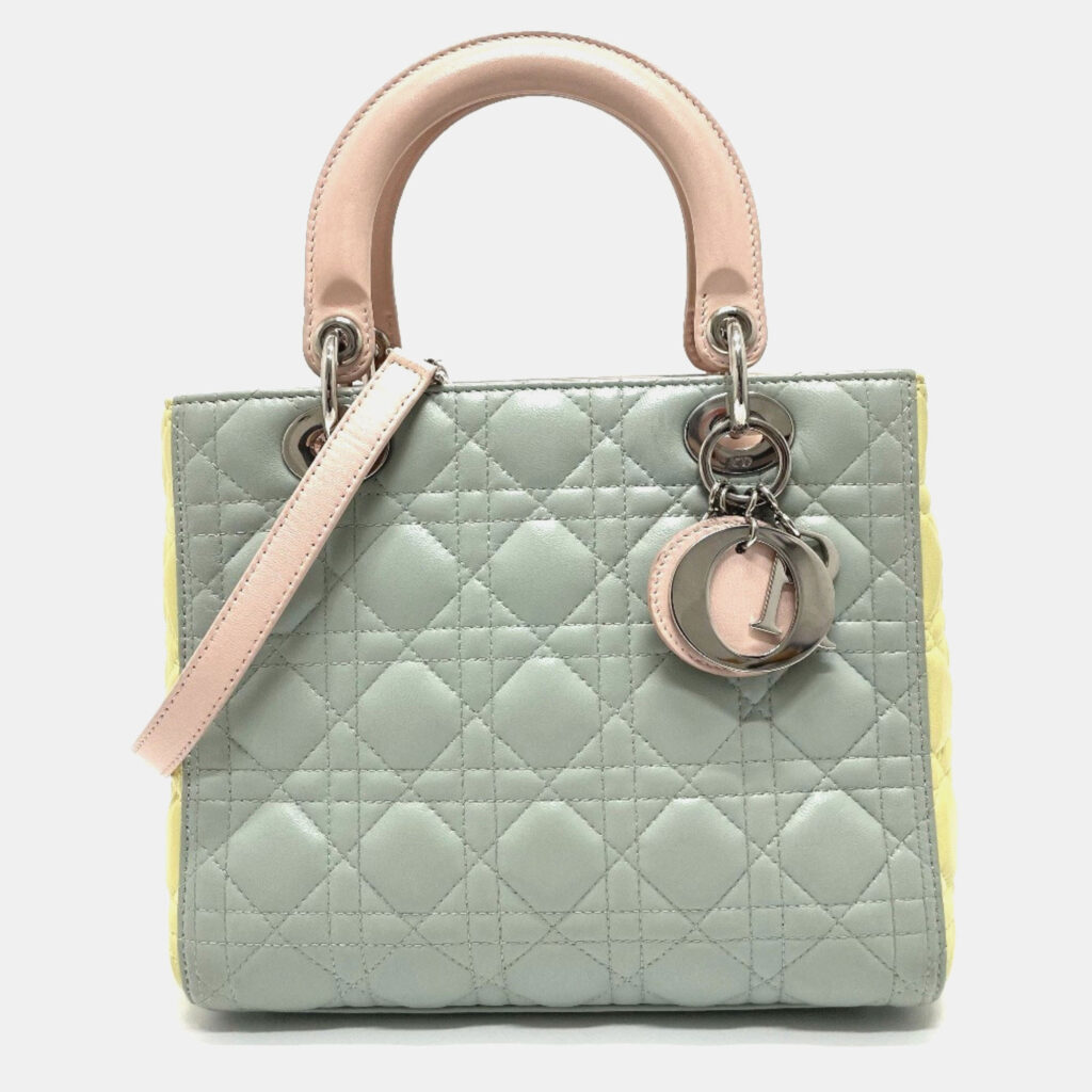 Christian Dior Lady Dior Cannage Blue/Yellow/Pink Leather Handbag Christian Dior Lady Dior Cannage Blue/Yellow/Pink Leather Handbag