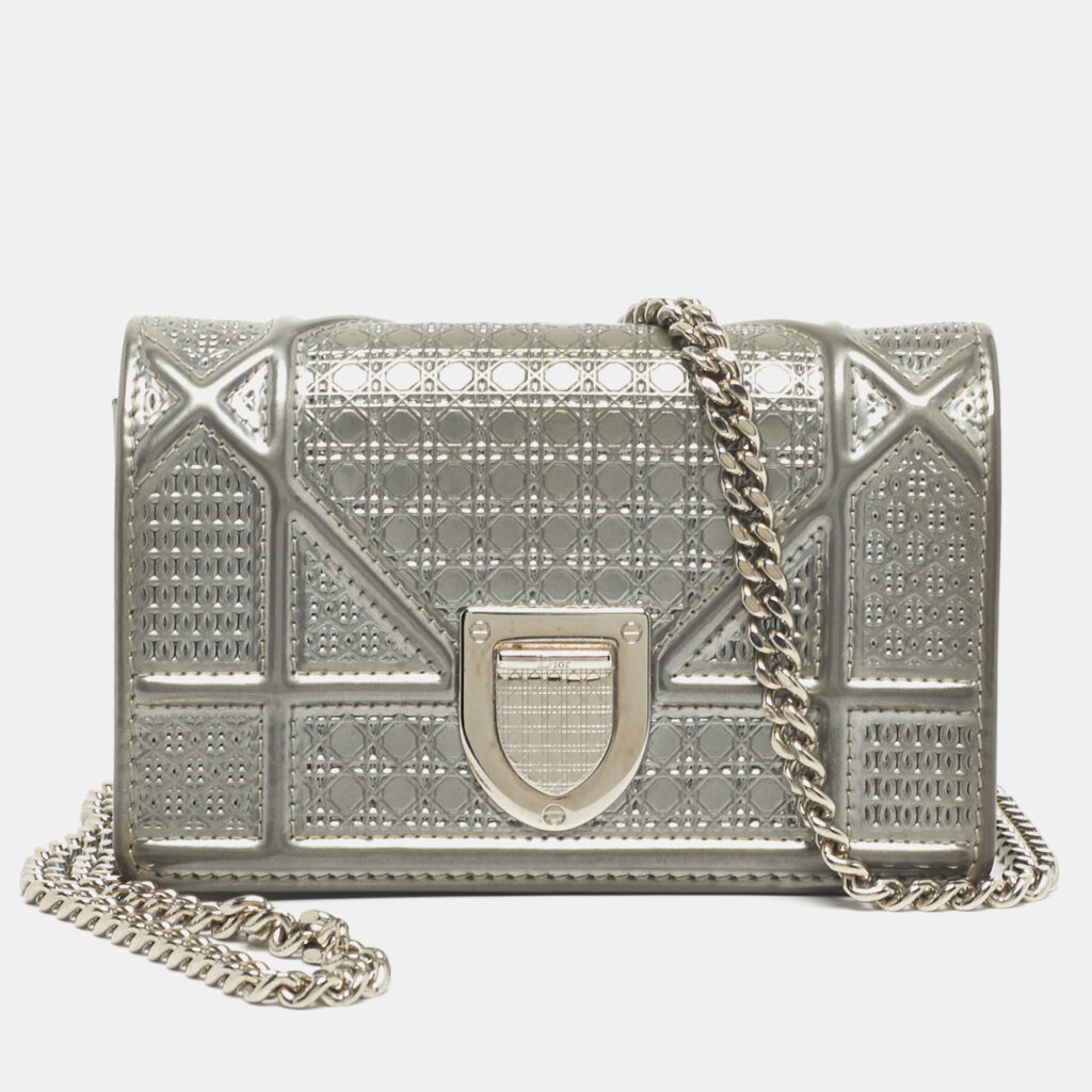 Dior Grey Microcannage Patent Leather Baby Diorama Shoulder Bag