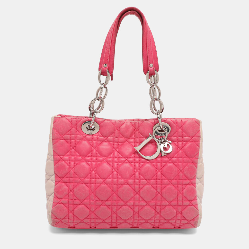 Dior Pink Cannage Leather Small Soft Lady Dior Tote Dior Pink Cannage Leather Small Soft Lady Dior Tote