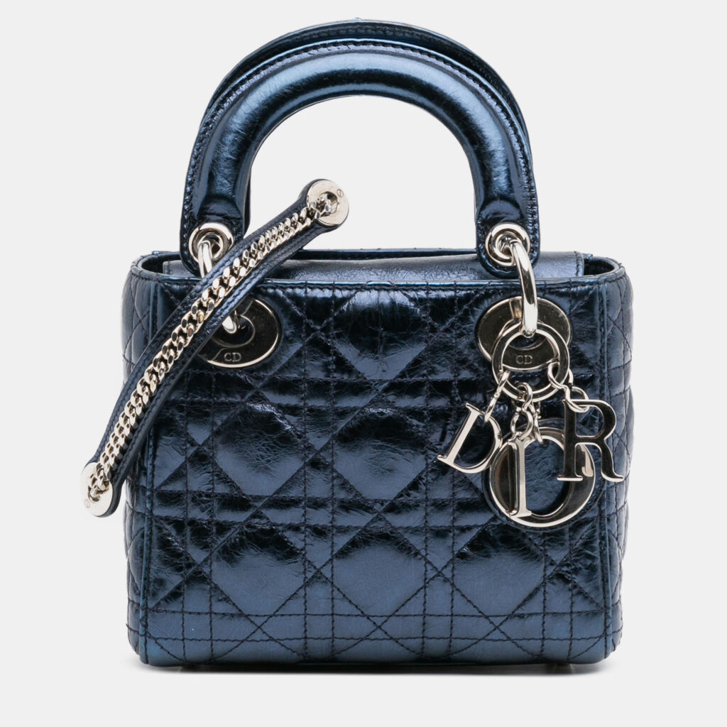 Dior Blue Mini Crinkled Calfskin Cannage Lady Dior Dior Blue Mini Crinkled Calfskin Cannage Lady Dior