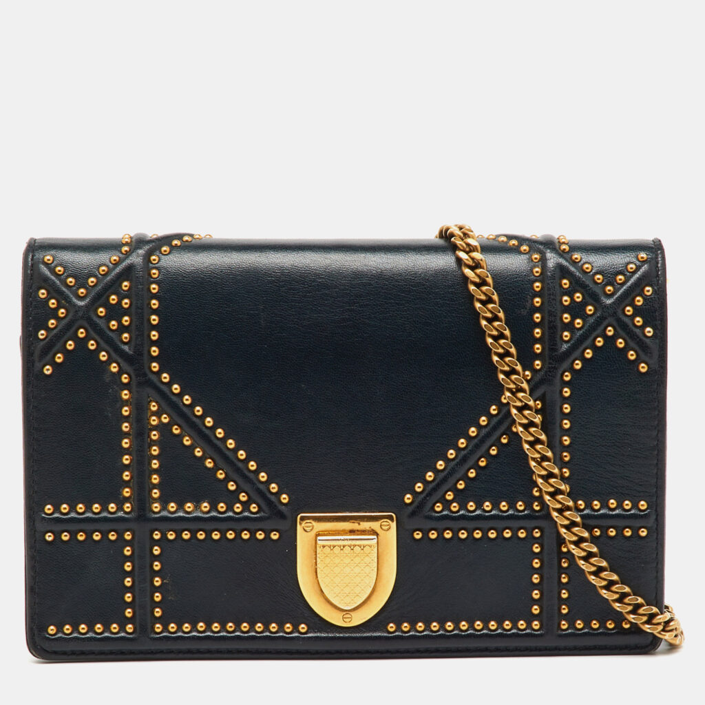 Dior Black Leather Studded Diorama Wallet On Chain Dior Black Leather Studded Diorama Wallet On Chain