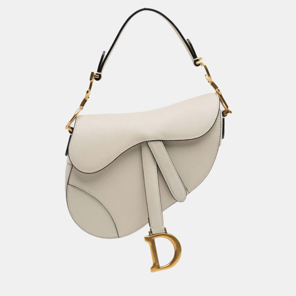 Dior White Mini Grained Calfskin Saddle Bag