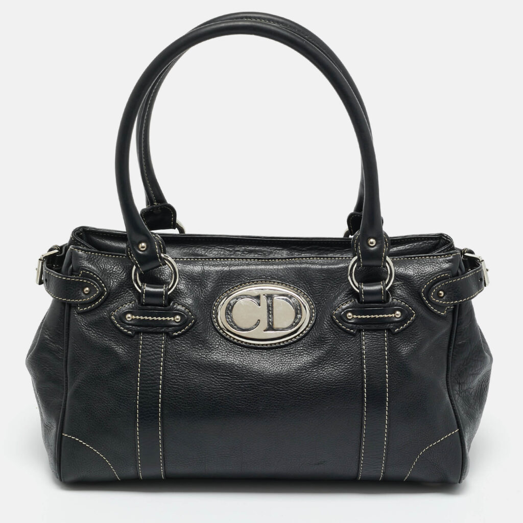 luxury-women-dior-used-handbags-p1217373-012-1.jpg Dior Black Leather CD Satchel