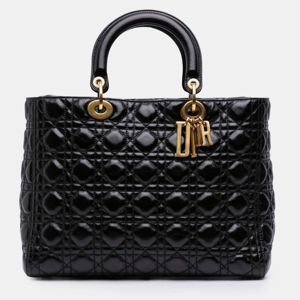luxury-women-dior-used-handbags-p1217399-010-1.jpg Dior Black Large Crinkled Patent Cannage Lady Dior