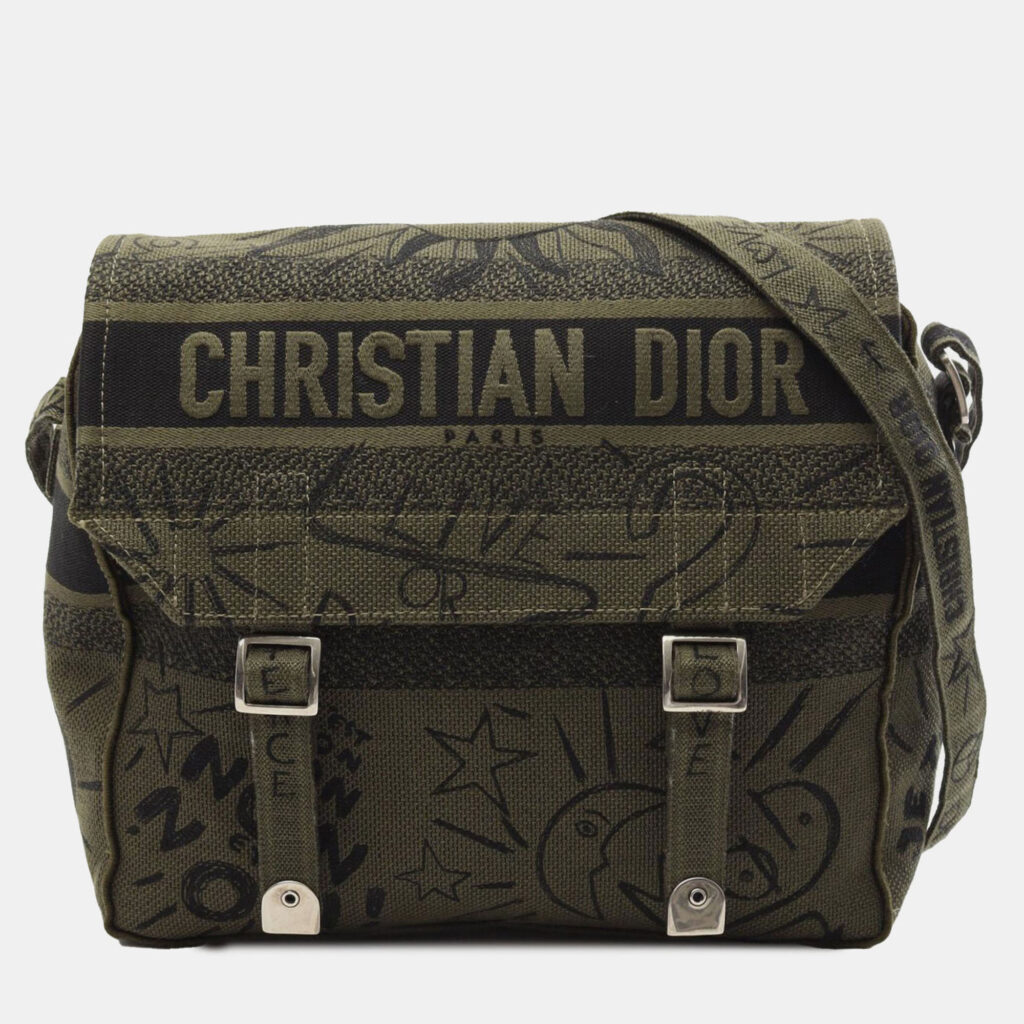 luxury-women-dior-used-handbags-p1217631-001-1.jpg Dior Green Large Embroidered Canvas Graffiti Diorcamp Messenger Bag