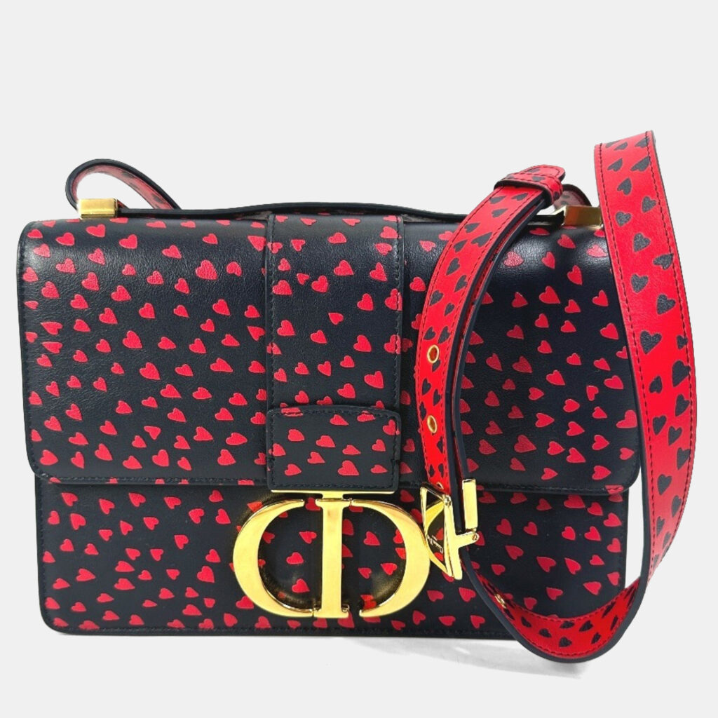 Christian Dior Heart 30 Montaigne Logo Shoulder Bag In Black Leather Christian Dior Heart 30 Montaigne Logo Shoulder Bag In Black Leather