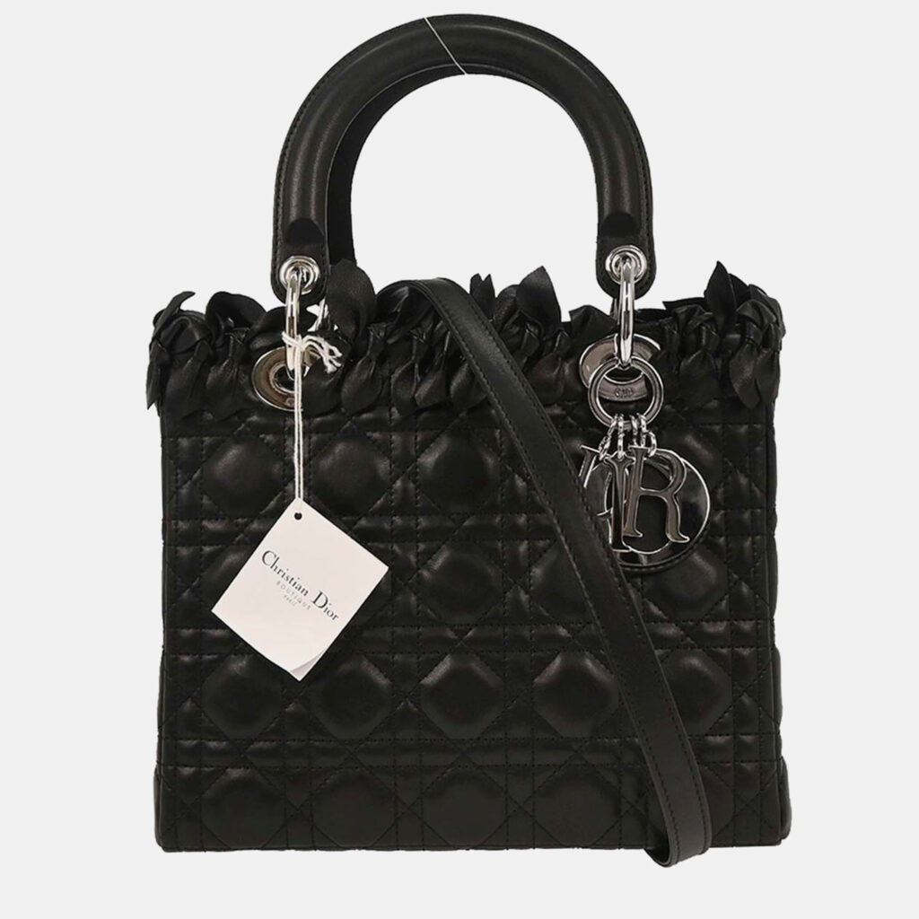 Christian Dior Black Lambskin Lady Dior Cannage 2way Handbag Christian Dior Black Lambskin Lady Dior Cannage 2way Handbag
